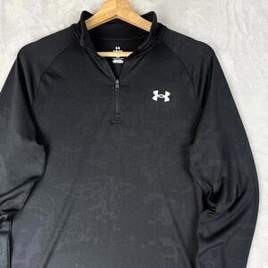 Under Armour Tech Shirt MenS Black HeatGear Run 1/4 Zip Camo Pullover Lightweigt